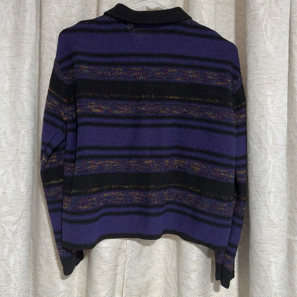 Amanda Smith‎ Women M Full Zipper Knit Sweater Purple Multi Colored Stripes